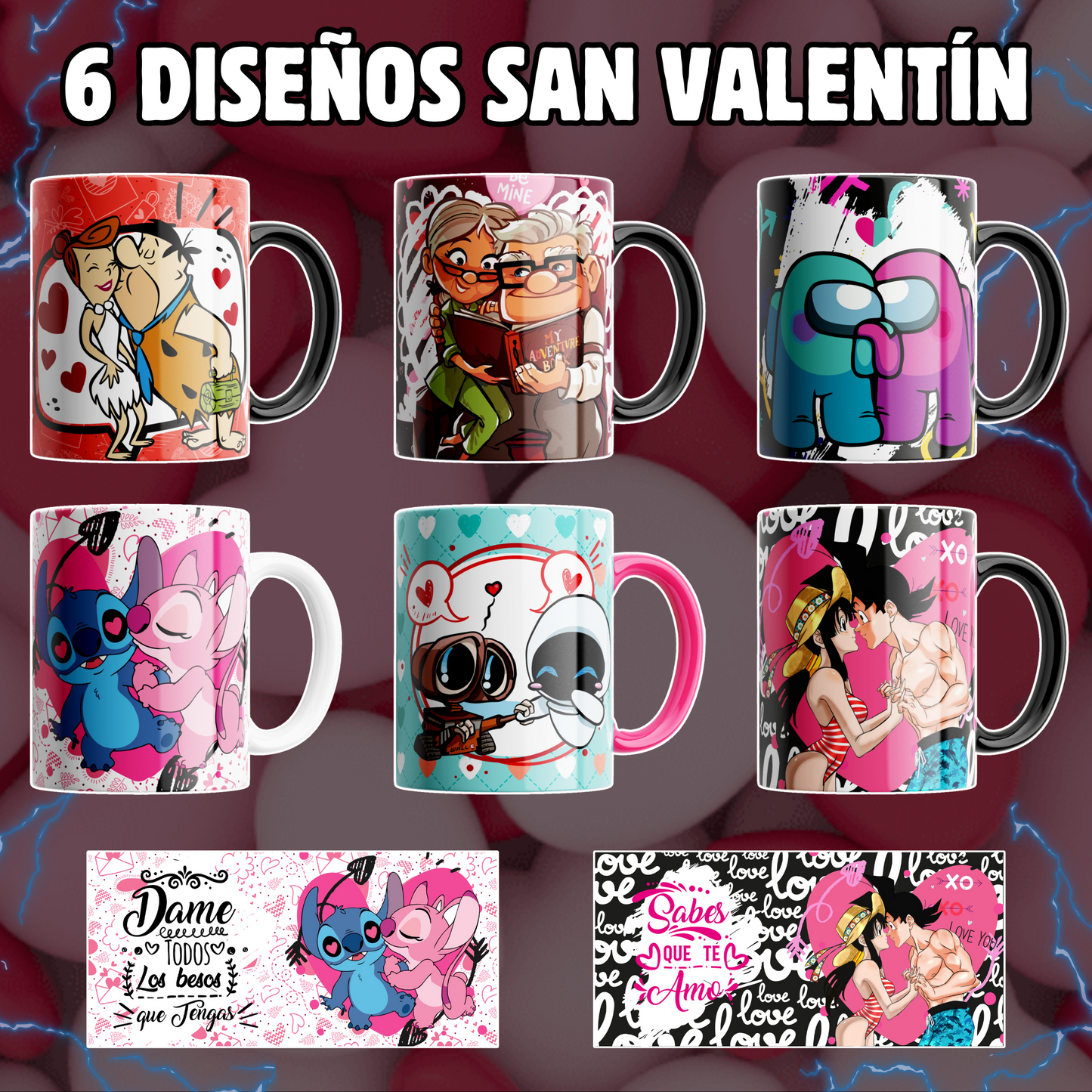 TAZAS DISEÑOS CARTOONS SAN VALENTÍN