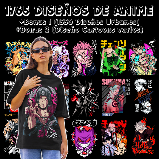 Pack 1765 Diseños de ANIME Prime + Bonus 1 (1550 Diseños Urbanos) + Bonus 2 (Diseño Cartoons varios)