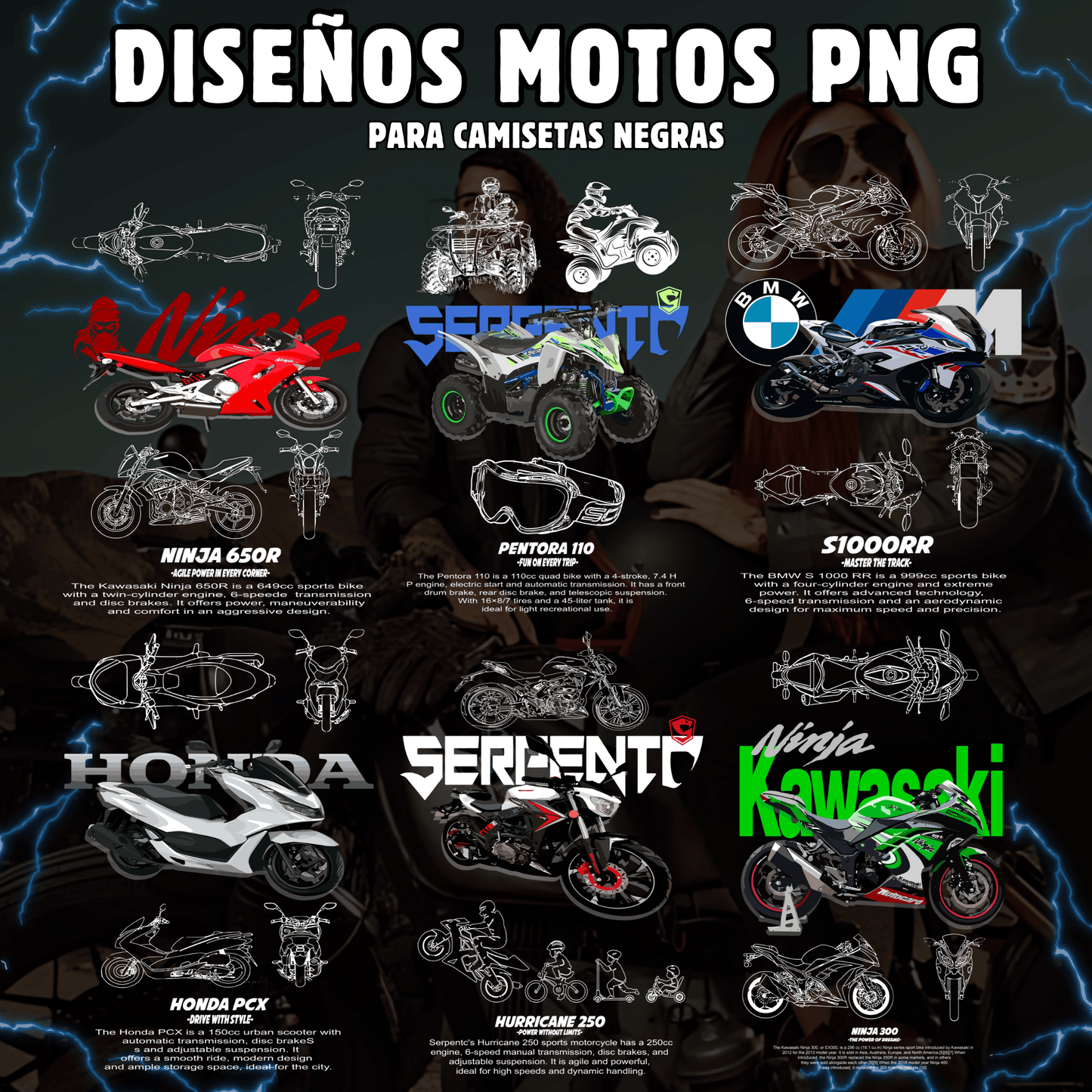MOTOS PNG - PARA CAMISETA NEGRA