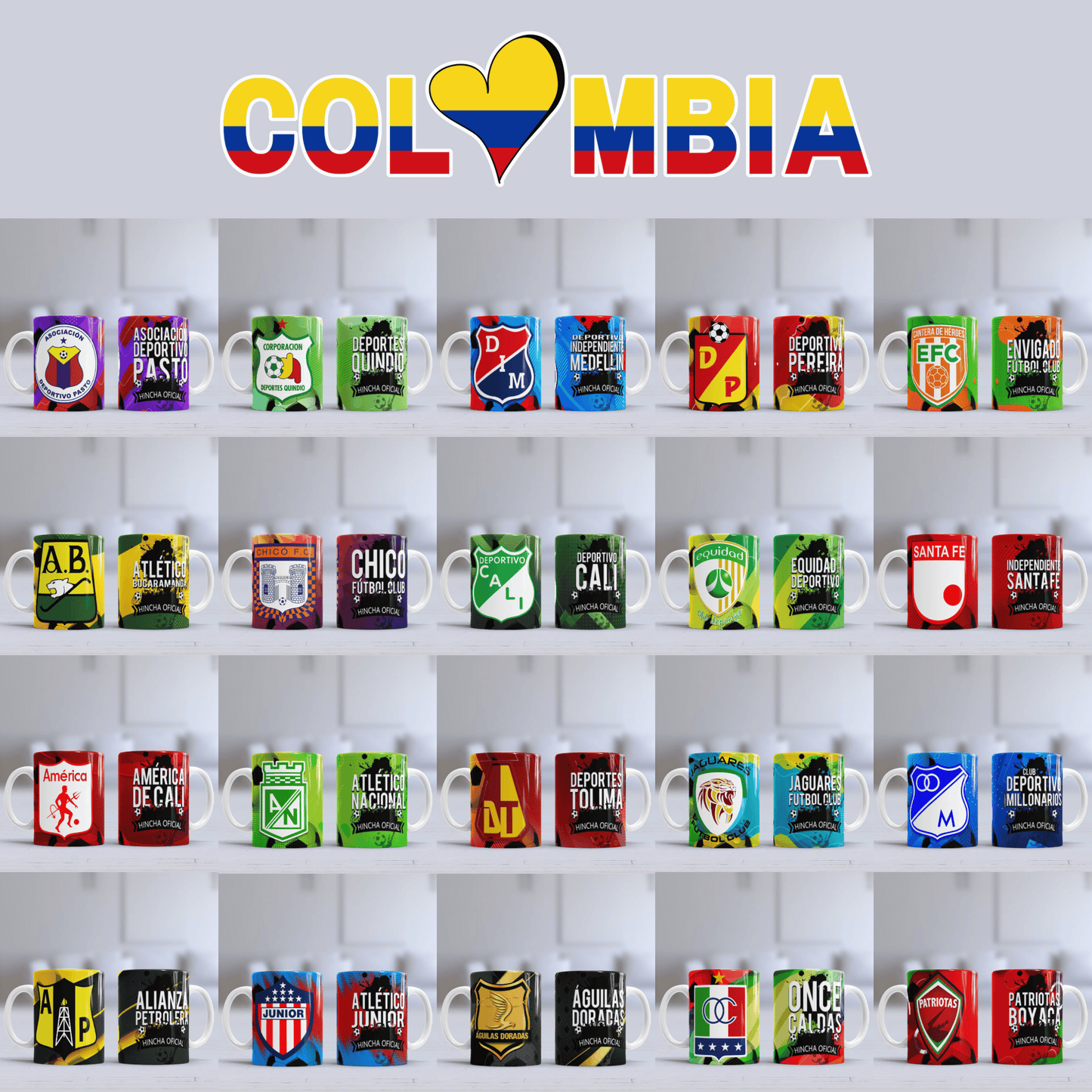 Pack Diseño de Tazas Equipos de Futbol COLOMBIA